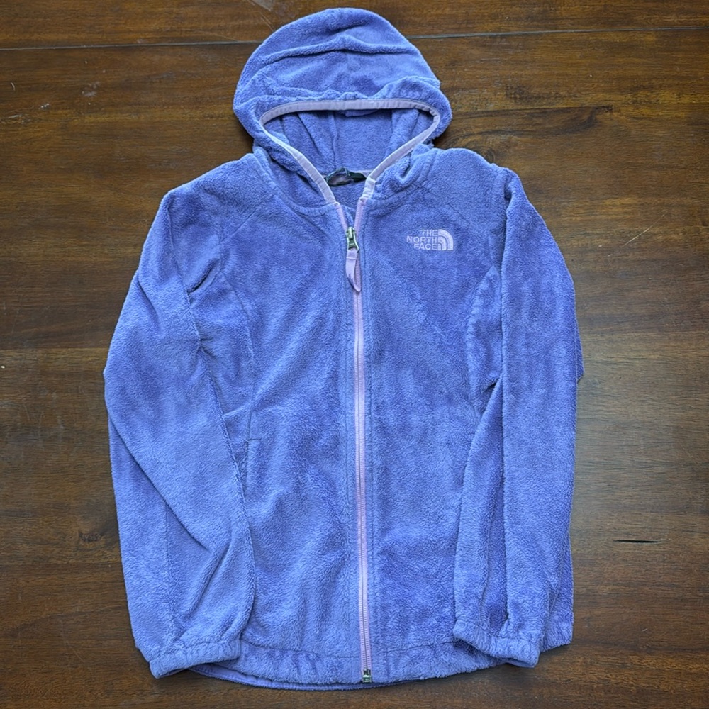 North Face Fleece Zip Up Hoodie - Purple with Pink Accent - Small (7/8) CUTE!